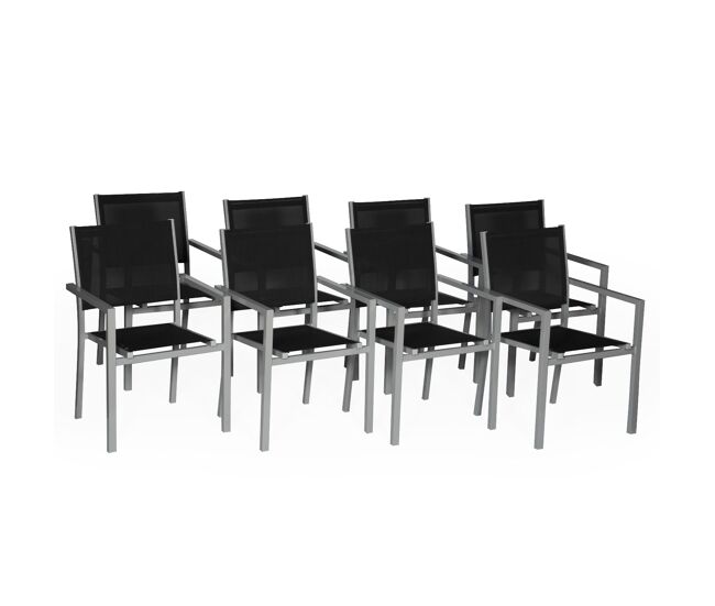 Juego de 8 sillas de aluminio gris - textileno noir