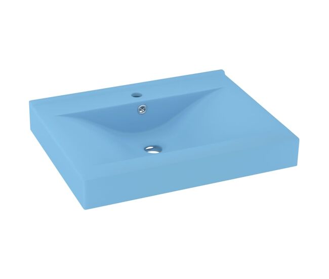 Vidaxl lavatório c/ orifício torneira 60x46cm cerâmica azul-claro mate