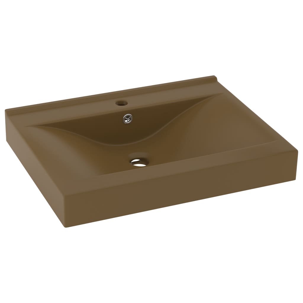 Vidaxl lavatório c/ orifício de torneira 60x46 cm cerâmica creme mate