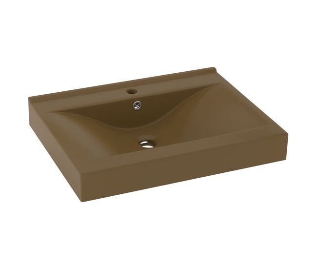 Vidaxl lavatório c/ orifício de torneira 60x46 cm cerâmica creme mate