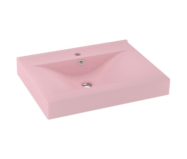 Vidaxl lavatório c/ orifício de torneira 60x46 cm cerâmica rosa mate