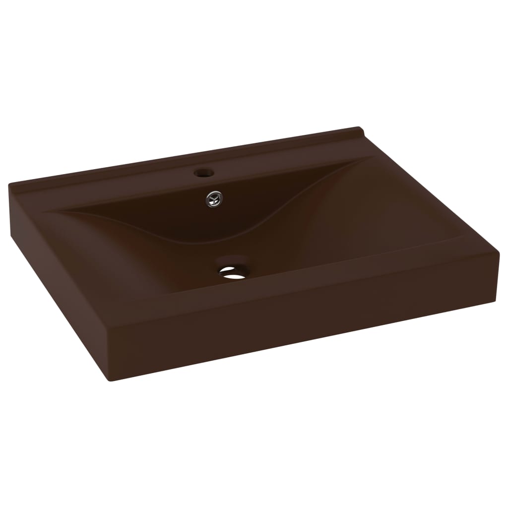 Vidaxl lavatório orif. torneira 60x46 cm cerâmica castanho-escuro mate