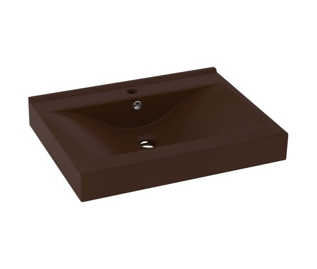 Vidaxl lavatório orif. torneira 60x46 cm cerâmica castanho-escuro mate