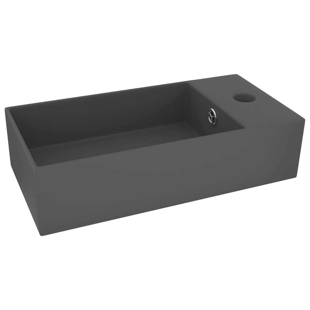 Vidaxl lavatório wc c/ extravasamento cerâmica cinzento-escuro