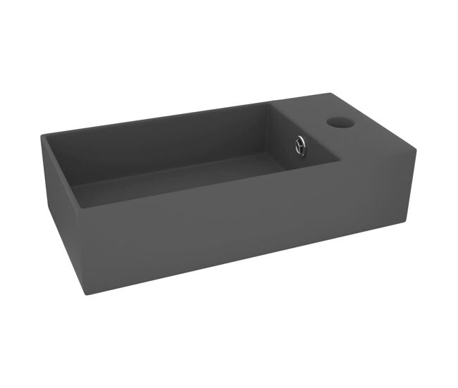 Vidaxl lavatório wc c/ extravasamento cerâmica cinzento-escuro