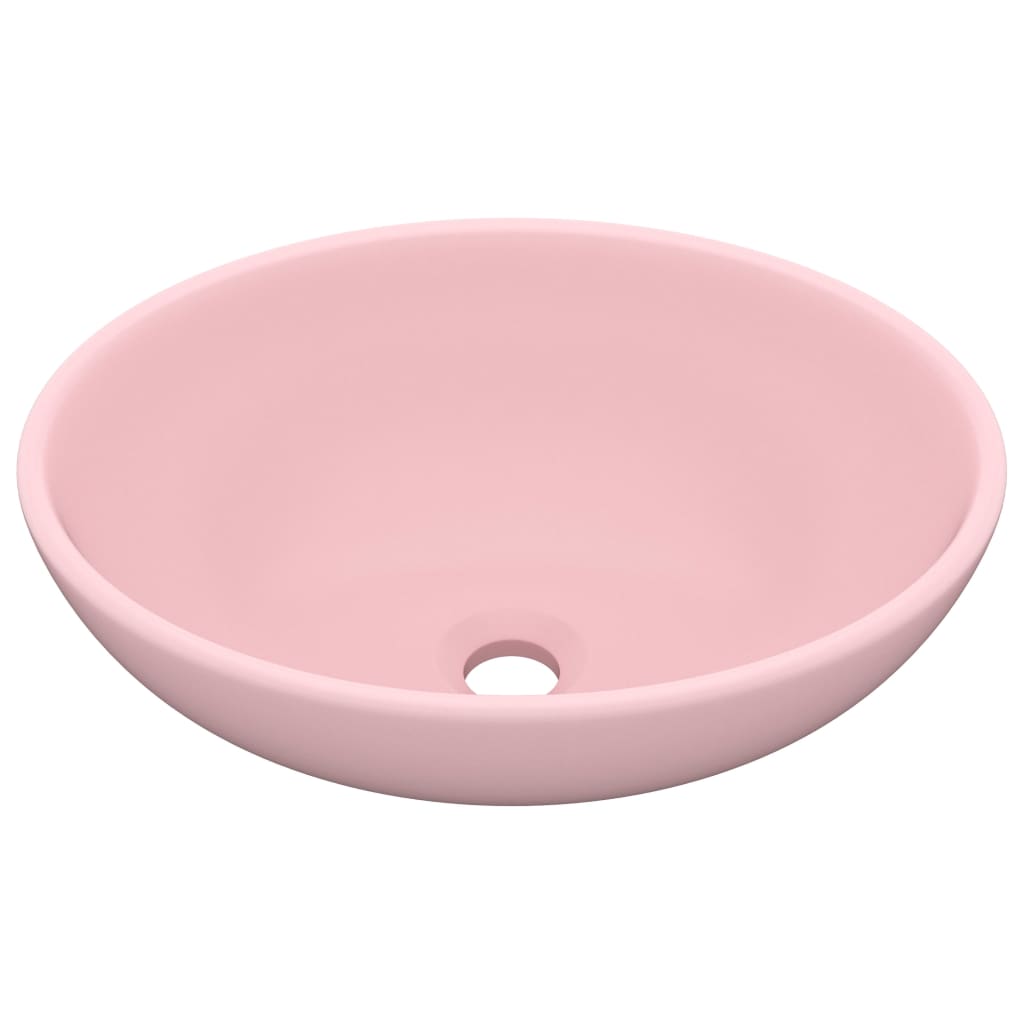 Vidaxl lavatório luxuoso formato oval 40x33 cm cerâmica rosa mate