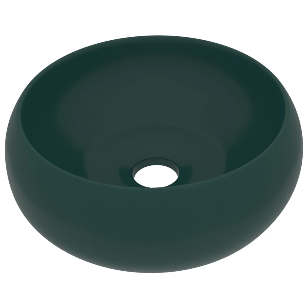 Vidaxl lavatório luxuoso redondo 40x15cm cerâmica verde-escuro mate
