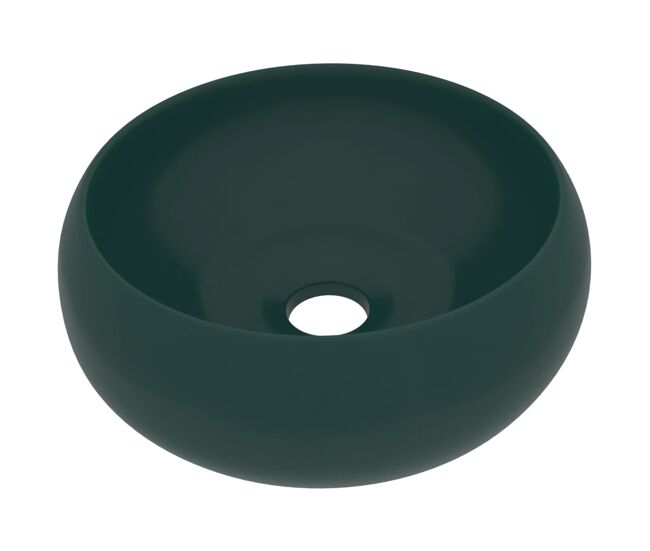 Vidaxl lavatório luxuoso redondo 40x15cm cerâmica verde-escuro mate