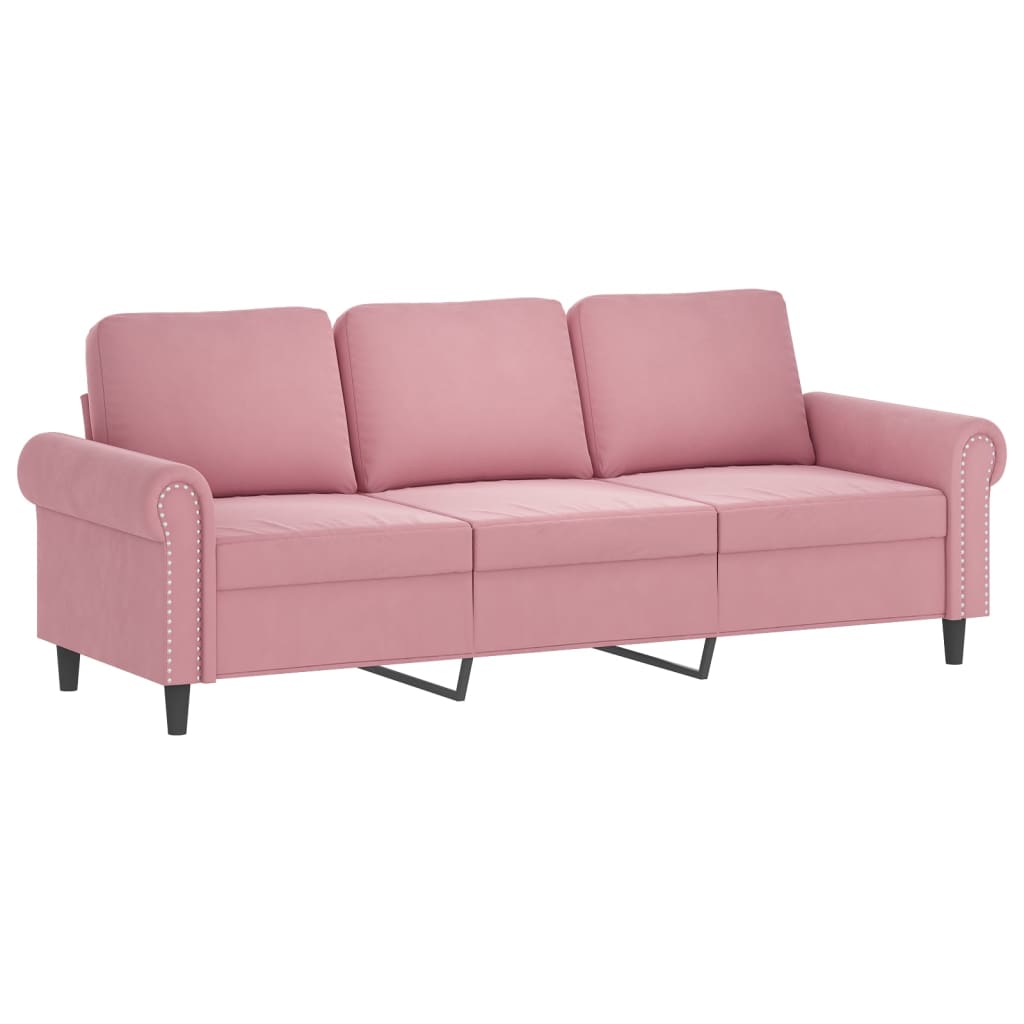 Vidaxl sofá de 3 lugares 180 cm veludo rosa