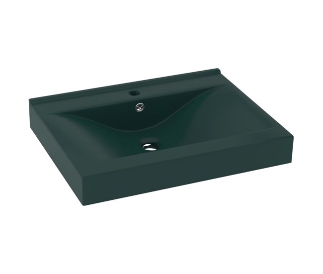 Vidaxl lavatório orifício torneira 60x46 cm cerâmica verde-escuro mate