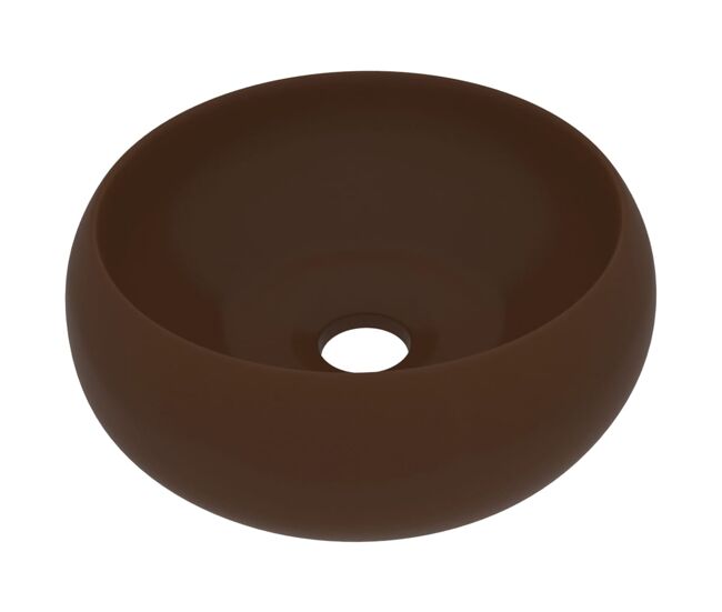 Vidaxl lavatório luxuoso redondo 40x15cm cerâmica castanho-escuro mate