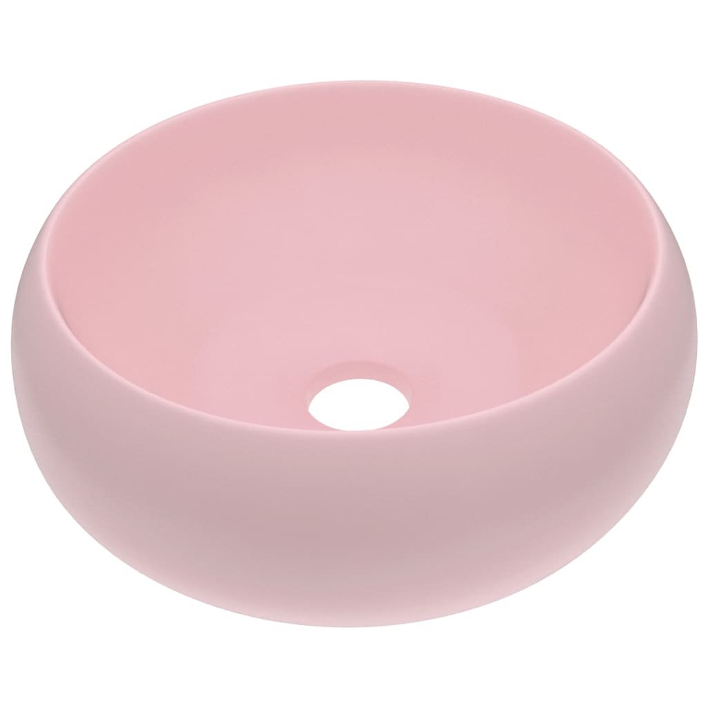 Vidaxl lavatório luxuoso redondo 40x15 cm cerâmica rosa mate