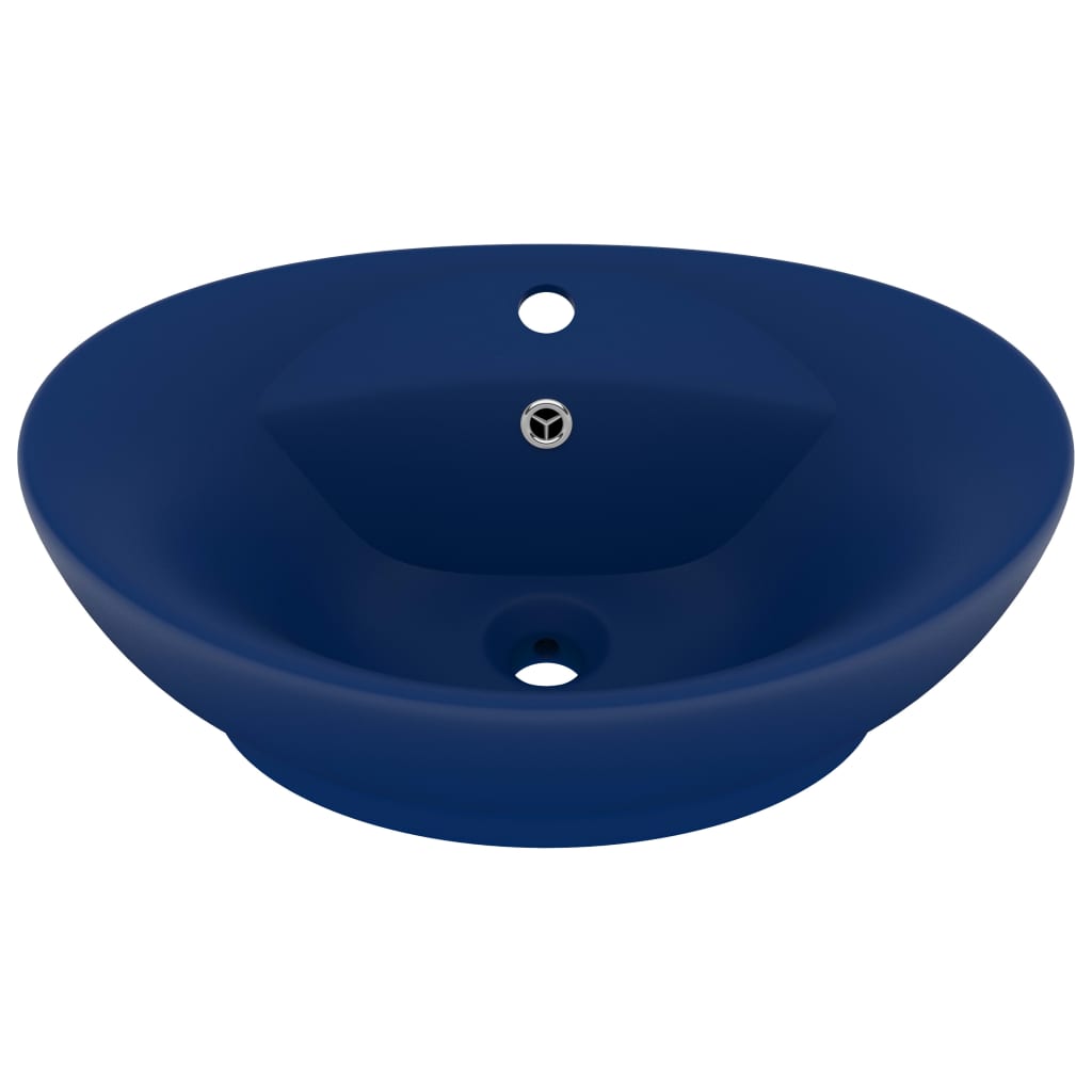 Vidaxl lavatório luxuoso oval 58,5x39 cm cerâmica azul-escuro mate