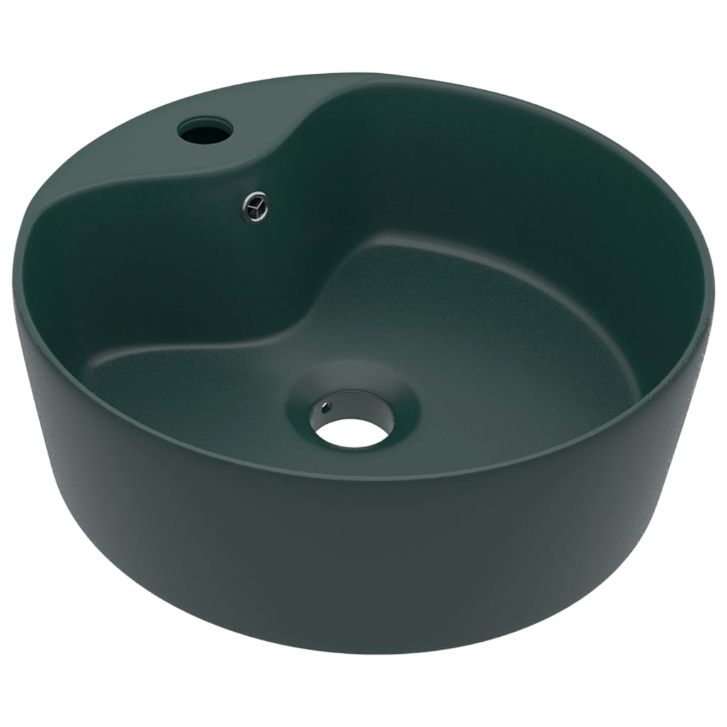 Vidaxl lavatório c/ extravasamento 36x13cm cerâmica verde-escuro mate