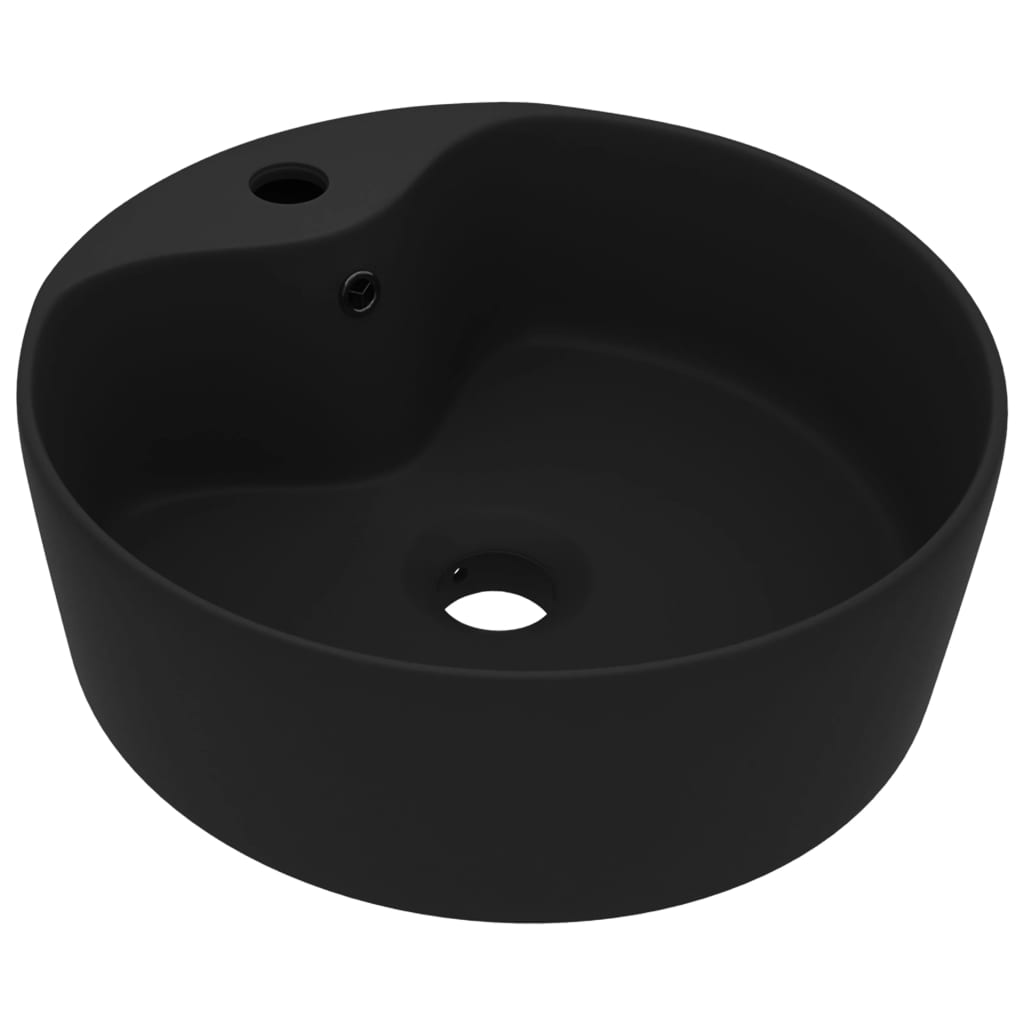 Vidaxl lavatório com extravasamento 36x13 cm cerâmica preto mate
