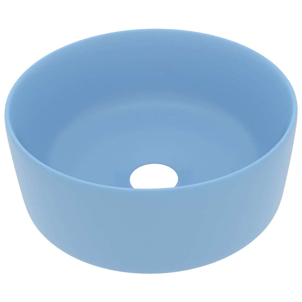 Vidaxl lavatório luxuoso redondo 40x15 cm cerâmica azul-claro mate
