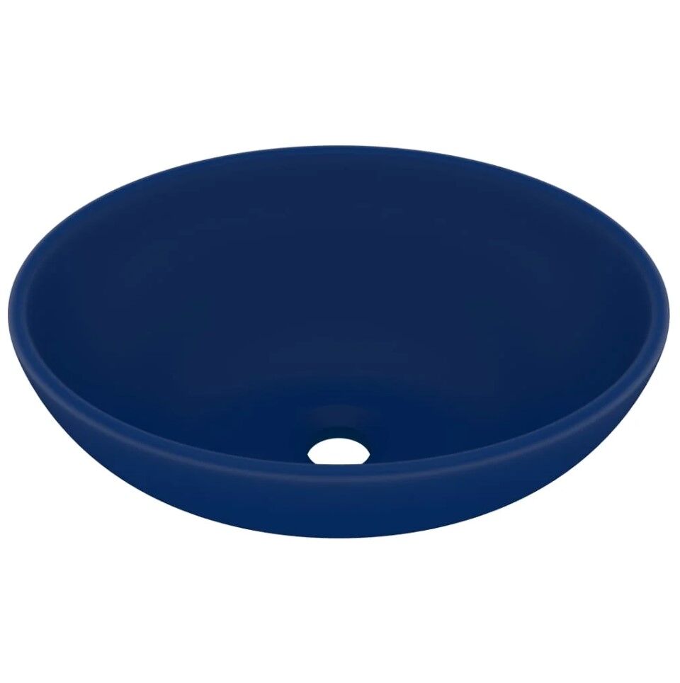 Vidaxl lavatório luxuoso oval 40x33cm cerâmica azul-escuro mate