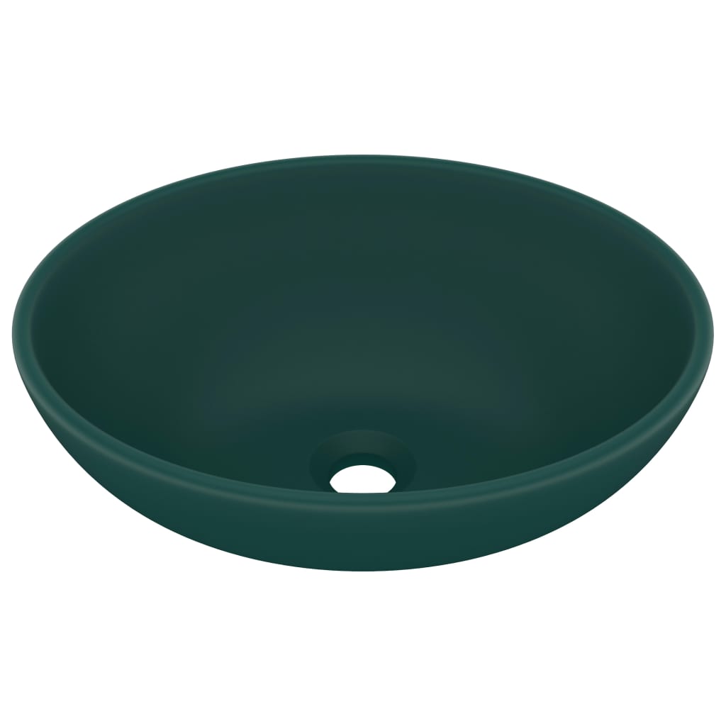 Vidaxl lavatório luxuoso oval 40x33cm cerâmica verde-escuro mate