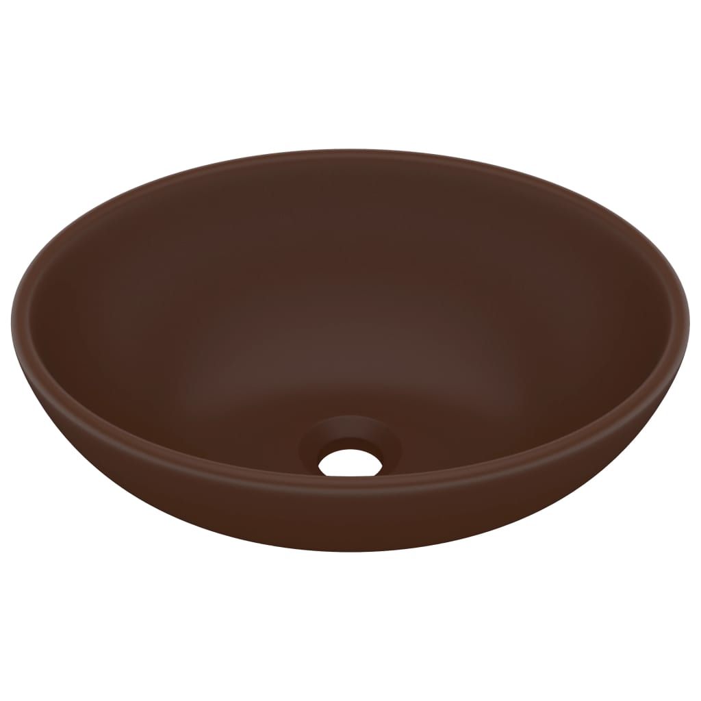 Vidaxl lavatório luxuoso oval 40x33cm cerâmica castanho-escuro mate