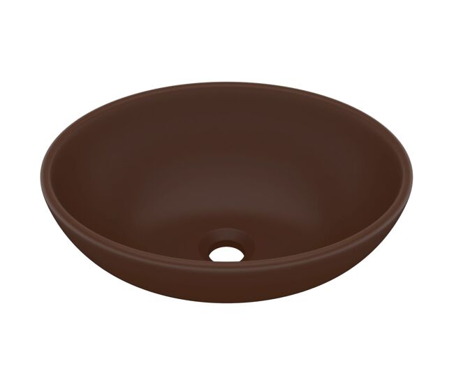 Vidaxl lavatório luxuoso oval 40x33cm cerâmica castanho-escuro mate