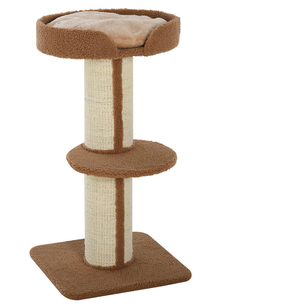Pawhut arranhador para gatos altura 91 cm arranhador para gatos de 3 níveis com ninho plataforma e poste de sisal 45x45x91 cm marrom claro