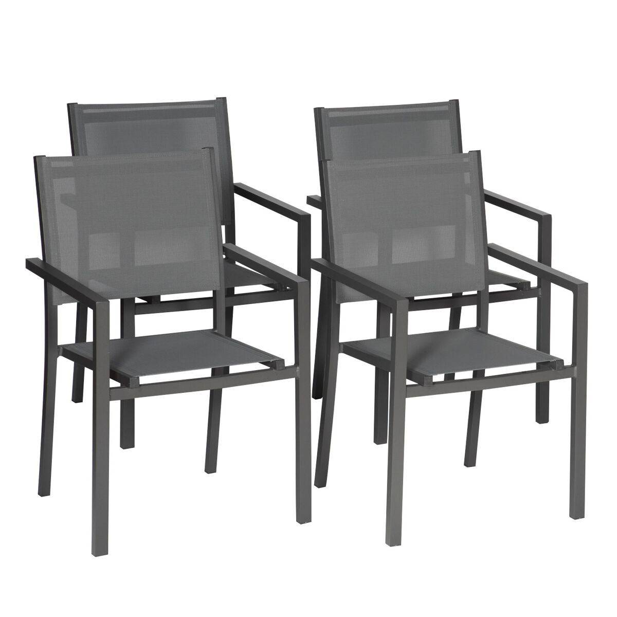 Conjunto de 4 cadeiras de alumínio antracite - textileno gris