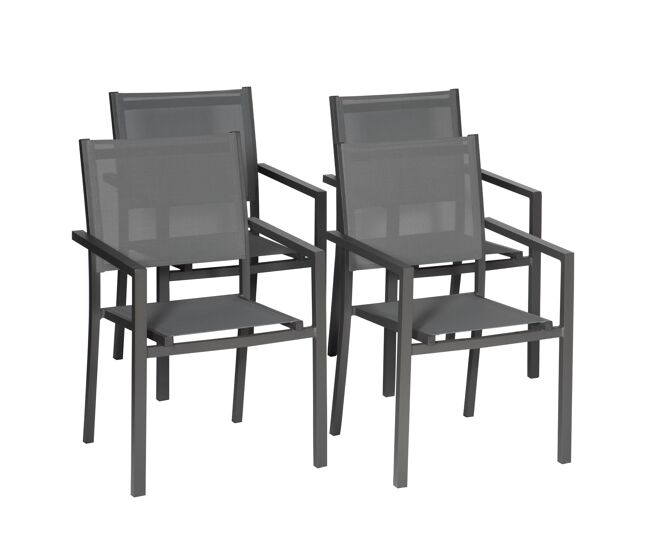 Conjunto de 4 cadeiras de alumínio antracite - textileno gris