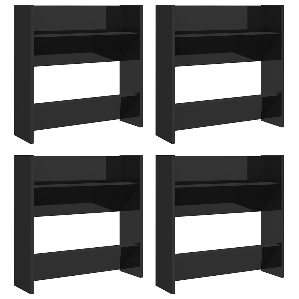 Vidaxl sapateiras de parede 4pcs derivados de madeira preto brilhante