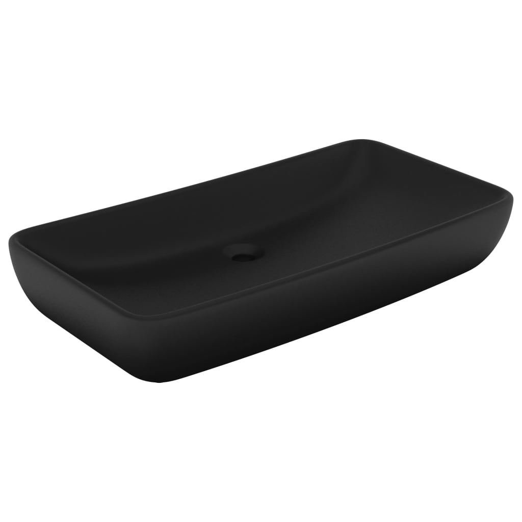 Vidaxl lavatório luxuoso retangular 71x38 cm cerâmica preto mate