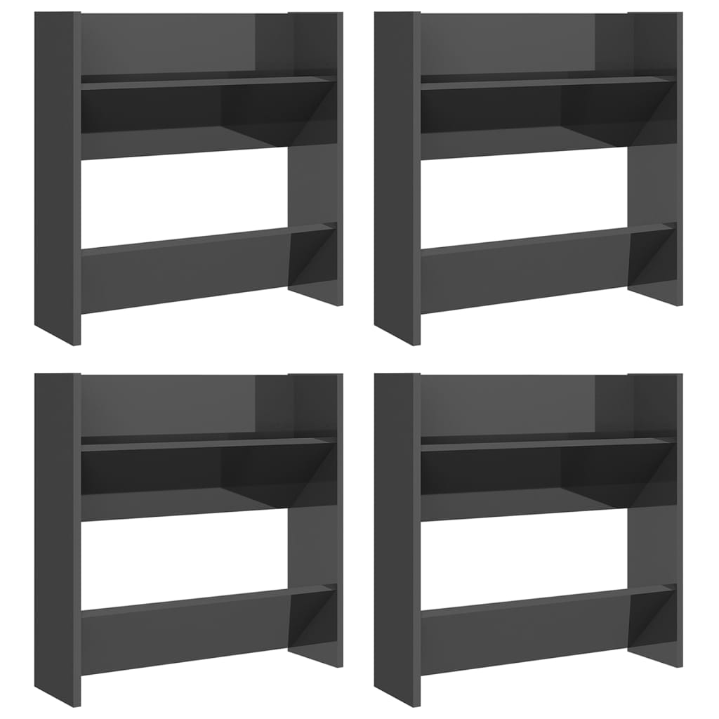 Vidaxl sapateiras de parede 4pcs derivados de madeira cinza brilhante