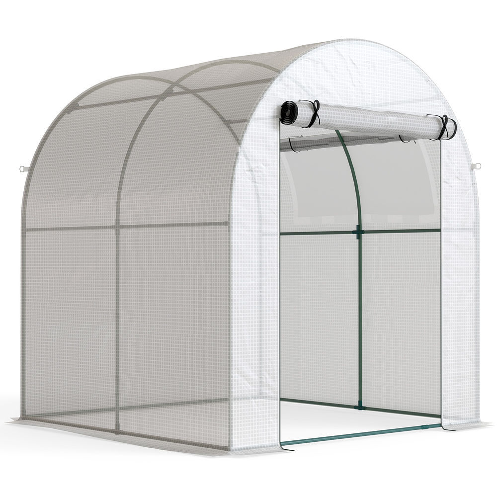 Outsunny estufa de jardim 180x180x200 cm estufa tipo túnel pequena com porta enrolável e janela de malha para cultivar plantas flores branco