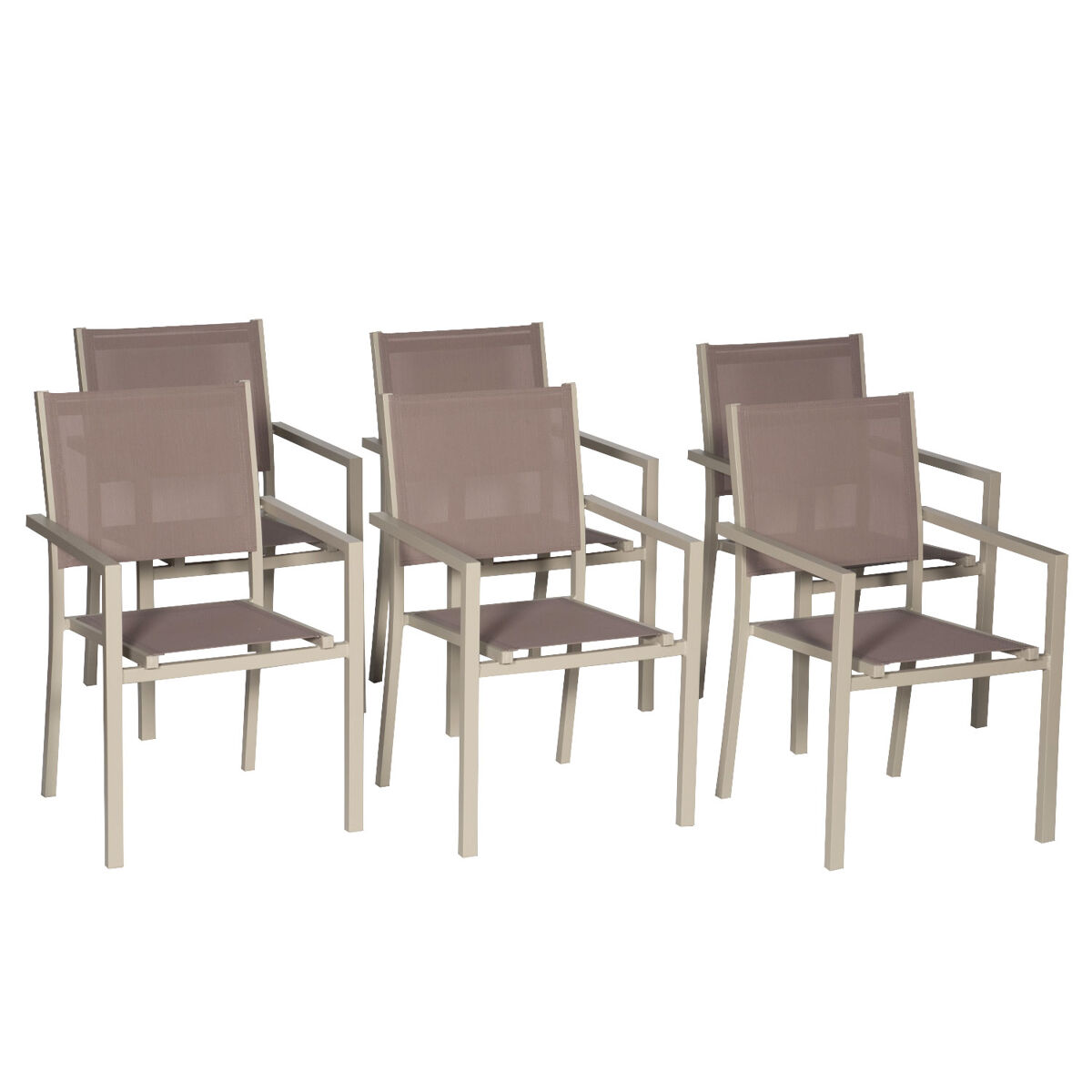 Conjunto de 6 cadeiras de alumínio em tons - textilene taupe