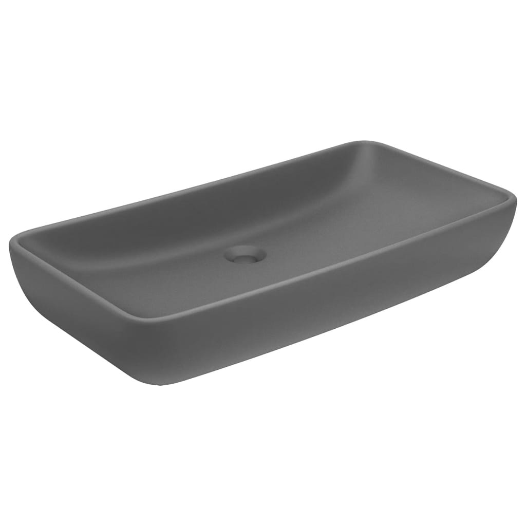 Vidaxl lavatório luxuoso retangular 71x38cm cerâmica cinza-escuro mate