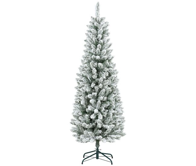 Homcom árvore de natal 180 cm árvore de natal artificial coberta de neve com 479 ramos e suporte de metal árvore natalícia para sala interior verde