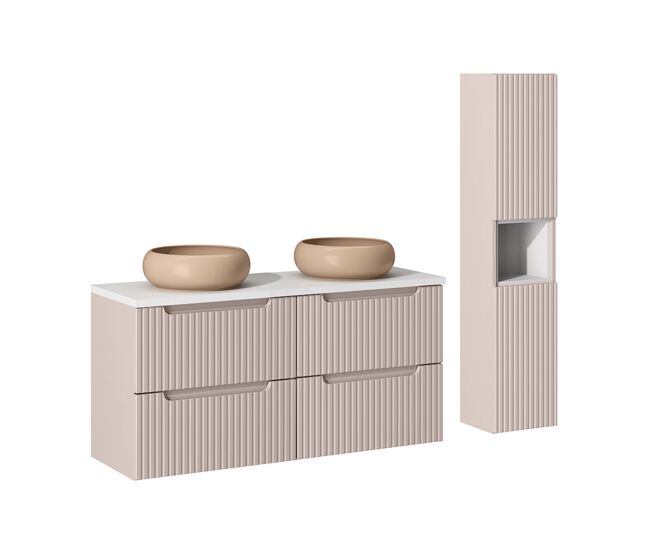 Conjunto lavatório duplo 120cm 4 gavetas coluna riva cashmere branco