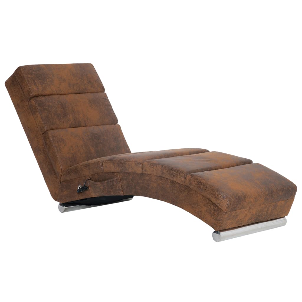 Vidaxl chaise longue de massagens camurça artificial castanho