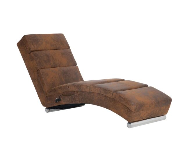 Vidaxl chaise longue de massagens camurça artificial castanho