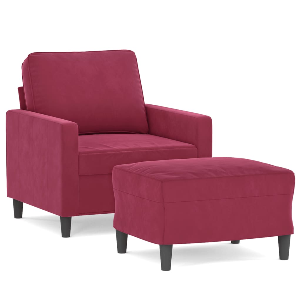 Vidaxl poltrona com apoio de pés 60 cm veludo vermelho tinto