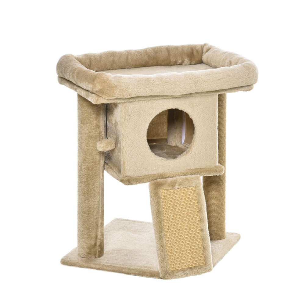 Pawhut árvore arranhadora para gatos pequenos 57 cm, torre para gatos com poste de sisal, rampa para arranhar, gruta, cama e bola suspensa, 40x40x57
