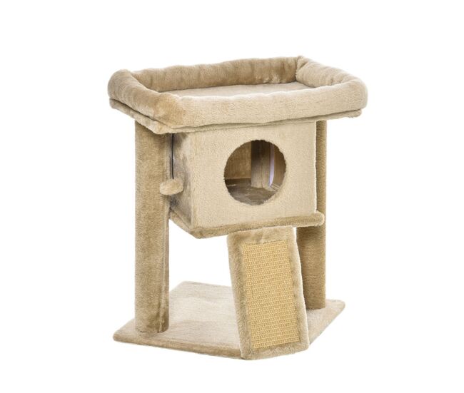 Pawhut árvore arranhadora para gatos pequenos 57 cm, torre para gatos com poste de sisal, rampa para arranhar, gruta, cama e bola suspensa, 40x40x57