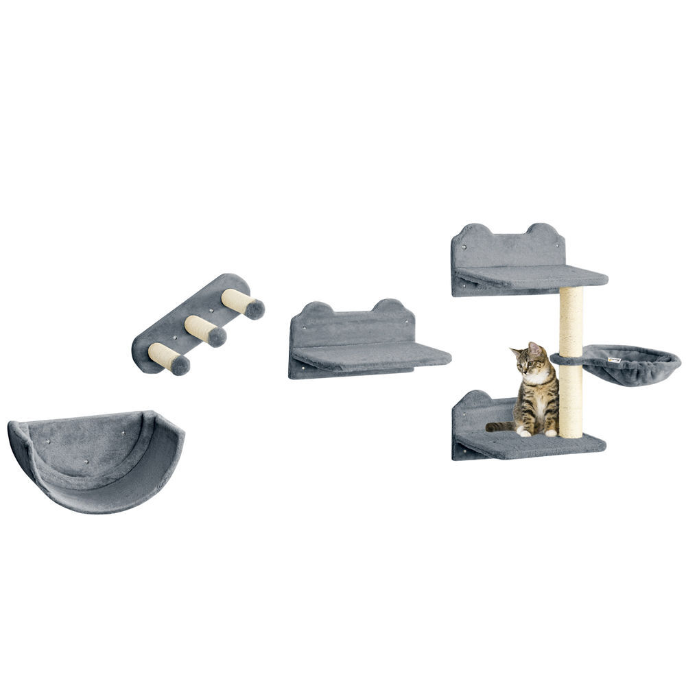 Pawhut prateleiras de escalada para gatos de parede conjunto de prateleiras para gatos 4 peças com rede plataforma semicircular plataformas de salto e