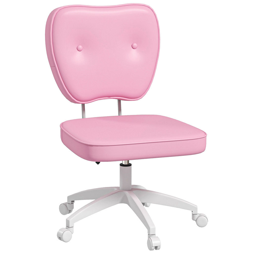 Vinsetto cadeira de escritório estofada em pu cadeira de escritório giratória com altura ajustável sem braços carga 120 kg cadeira de estudo dormitório 46x59x82-92 cm rosa