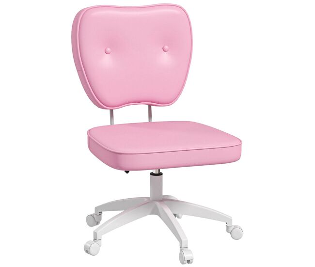 Vinsetto cadeira de escritório estofada em pu cadeira de escritório giratória com altura ajustável sem braços carga 120 kg cadeira de estudo dormitório 46x59x82-92 cm rosa