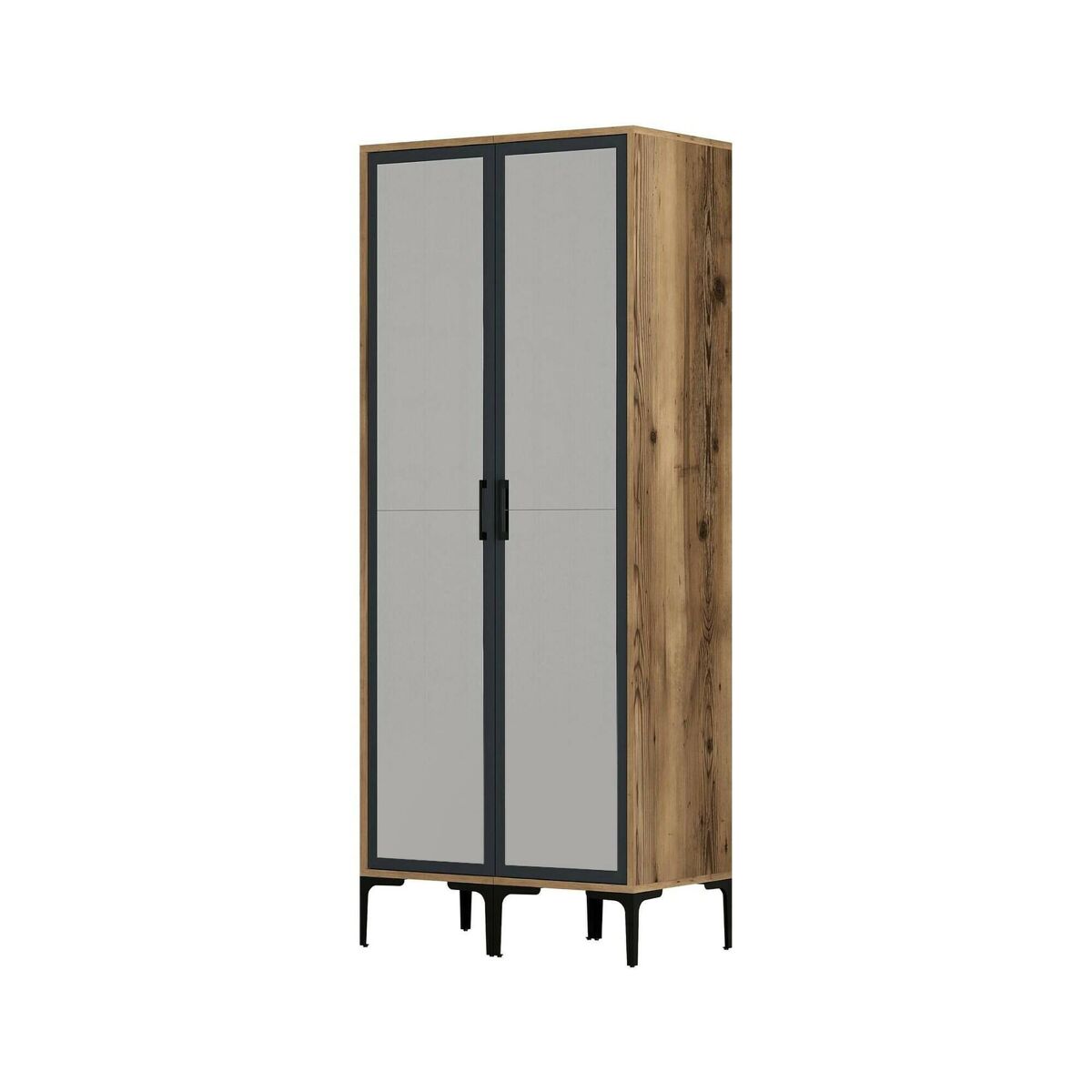 Armário 2 portas com efeito madeira 80 Preto/ Madeira