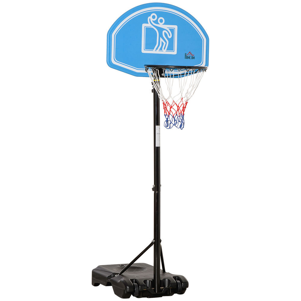 Homcom tabela de basquetebol para exterior com altura ajustável 160-210cm cesta de basquetebol com rodas tabela de pe e base recarregável 76x70x197,5-