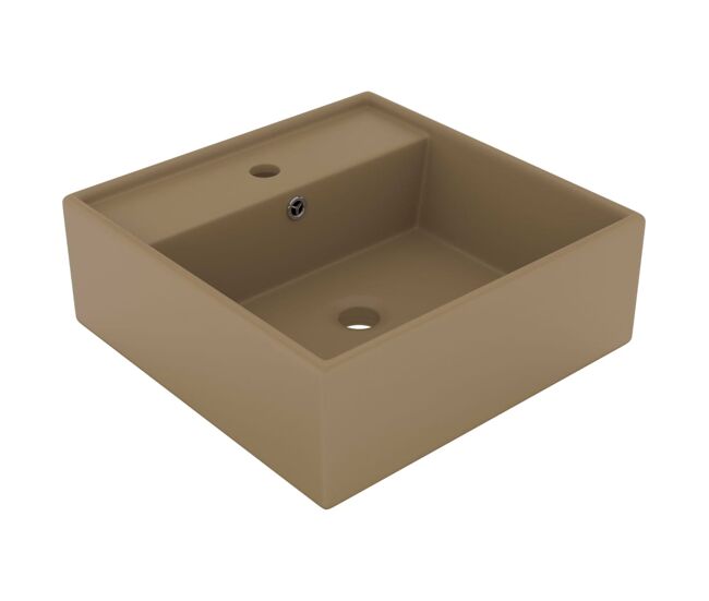 Vidaxl lavatório luxuoso quadrado 41x41 cm cerâmica creme mate