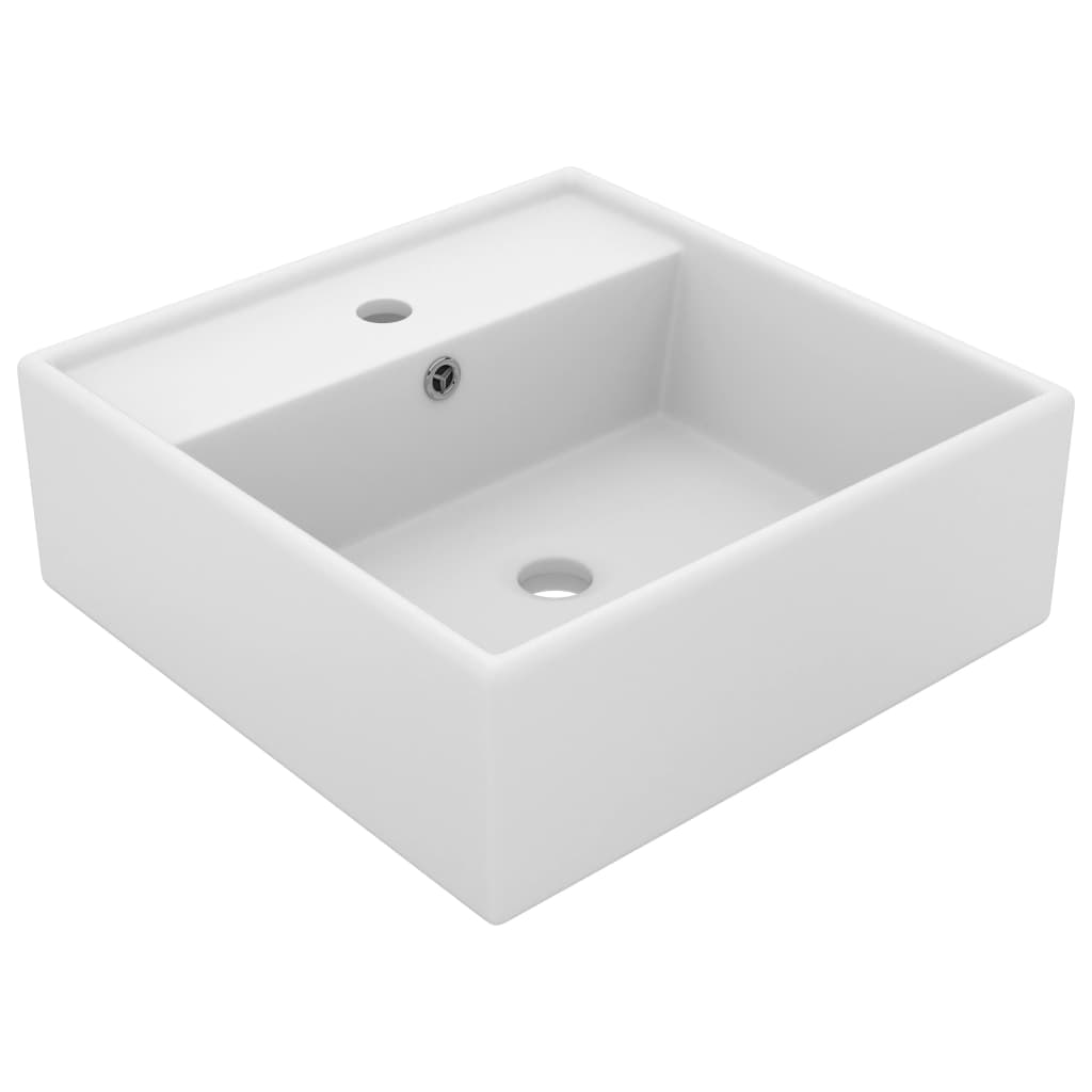 Vidaxl lavatório luxuoso quadrado 41x41 cm cerâmica branco mate