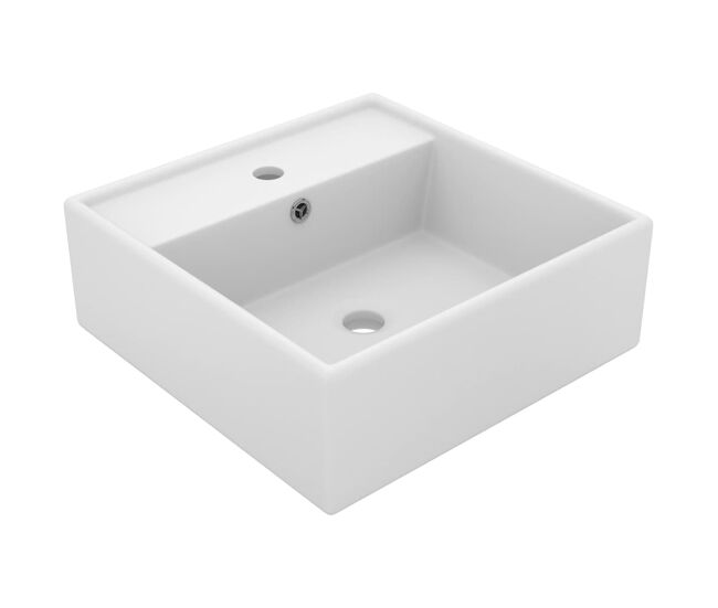 Vidaxl lavatório luxuoso quadrado 41x41 cm cerâmica branco mate