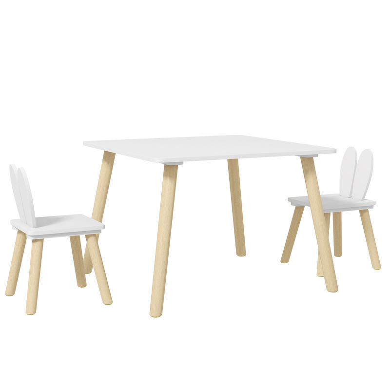 Aiyaplay conjunto de mesa infantil e 2 cadeiras mesa infantil com costas de cadeiras com orelhas de coelho mesa infantil para quarto de bebé sala de