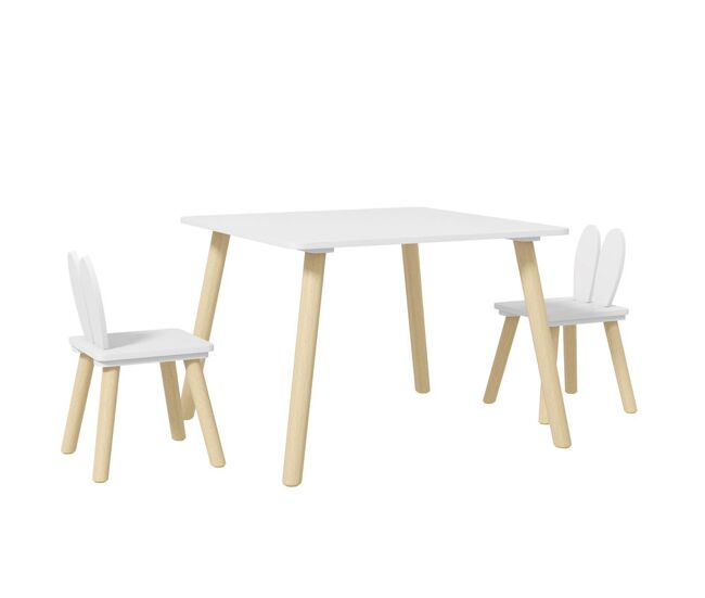 Aiyaplay conjunto de mesa infantil e 2 cadeiras mesa infantil com costas de cadeiras com orelhas de coelho mesa infantil para quarto de bebé sala de